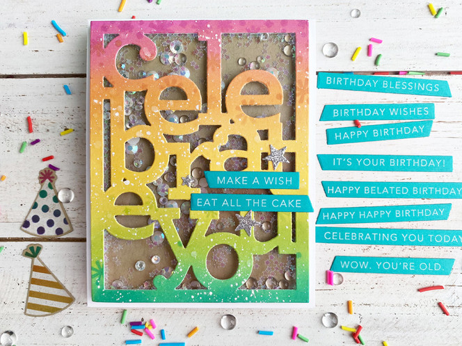 Handmade greeting card with celebrate you sentiment on it.