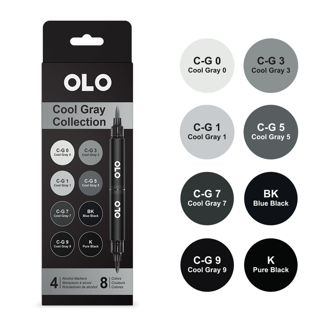 OLO Cool Gray Alcohol  Markers - 8 Colors