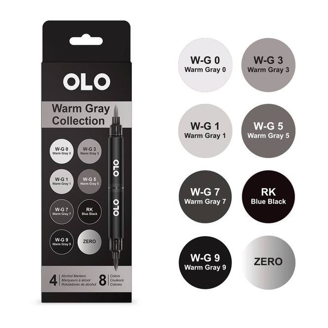 OLO Warm Gray Alcohol Markers - 8 Colors