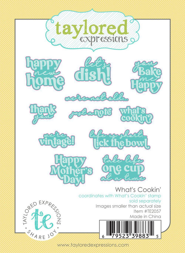 Graphic of What's Cookin' steel die set that cuts out different sentiments. Graphic of What's Cookin' steel die set that cuts out different sentiments.