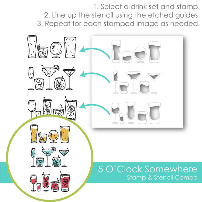 5 O'Clock Somewhere Stamp & Stencil Combo
