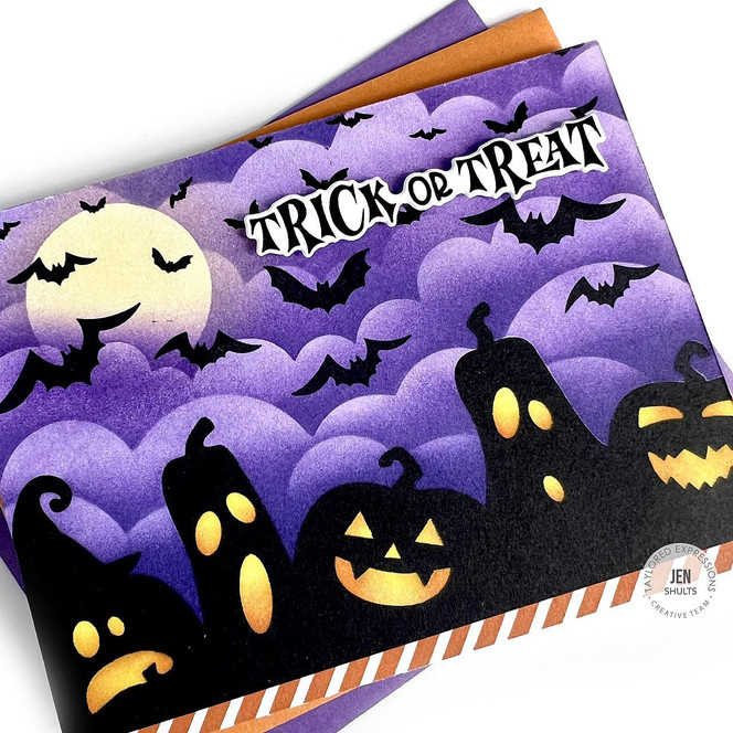 Halloween Scene Split 6x6 Background Stamp & Stencil Combo