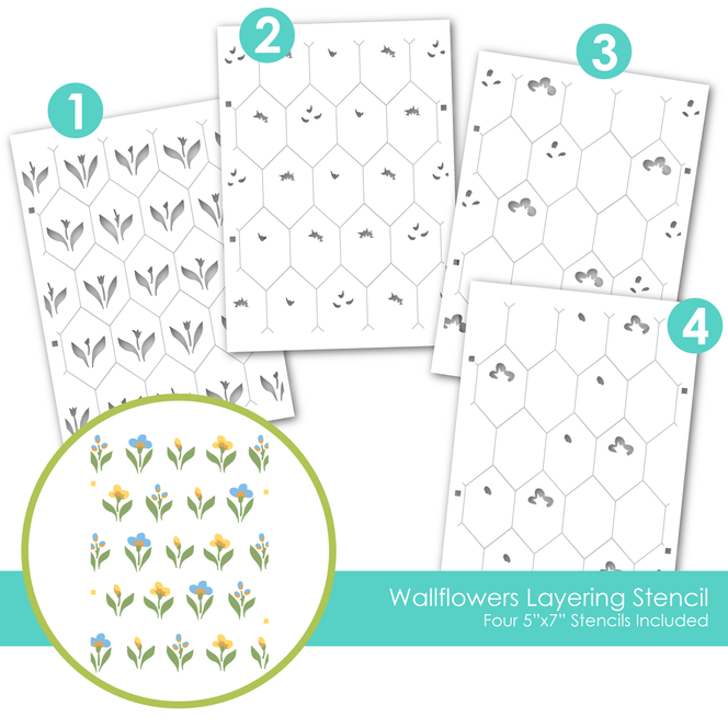 Graphic of four Wallflowers Layering Stencils for paper crafting.