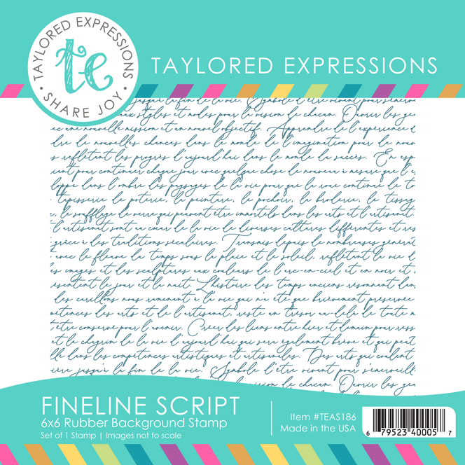 Graphic of Fineline Script 6x6 Red Rubber Background Stamp that has cursive writing on it that is used for papercrafting.