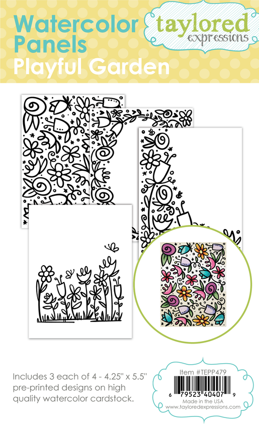 Graphic of Watercolor Panels Playful Garden which includes 3 each of 4 different plant backgrounds.