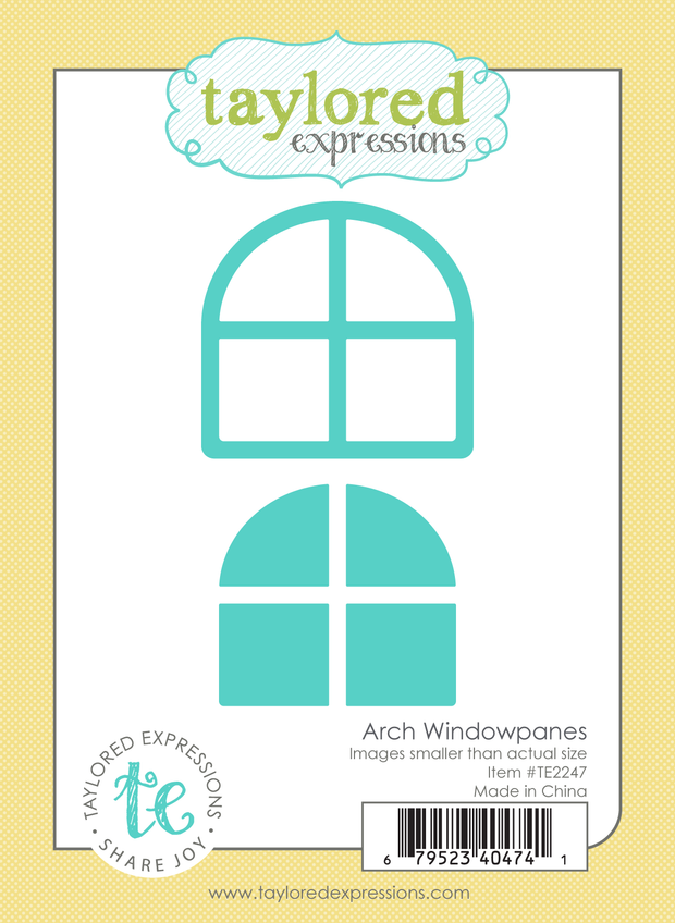 Packaging showing two steel dies that cut an inner and outer arched window frame.
