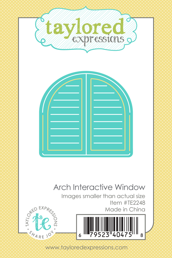 A graphic of packaging of an arched window with slates steel die.