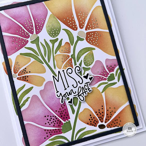 Handmade greeting card with flowers on it and miss your face sentiment on it.
