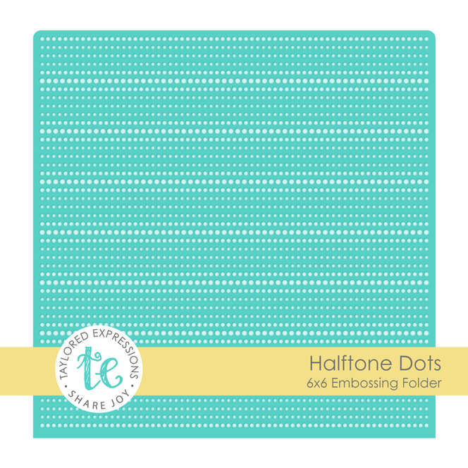 Graphic of 6x6 embossing folder halftone dots which includes various dot sizes for papercrafting.