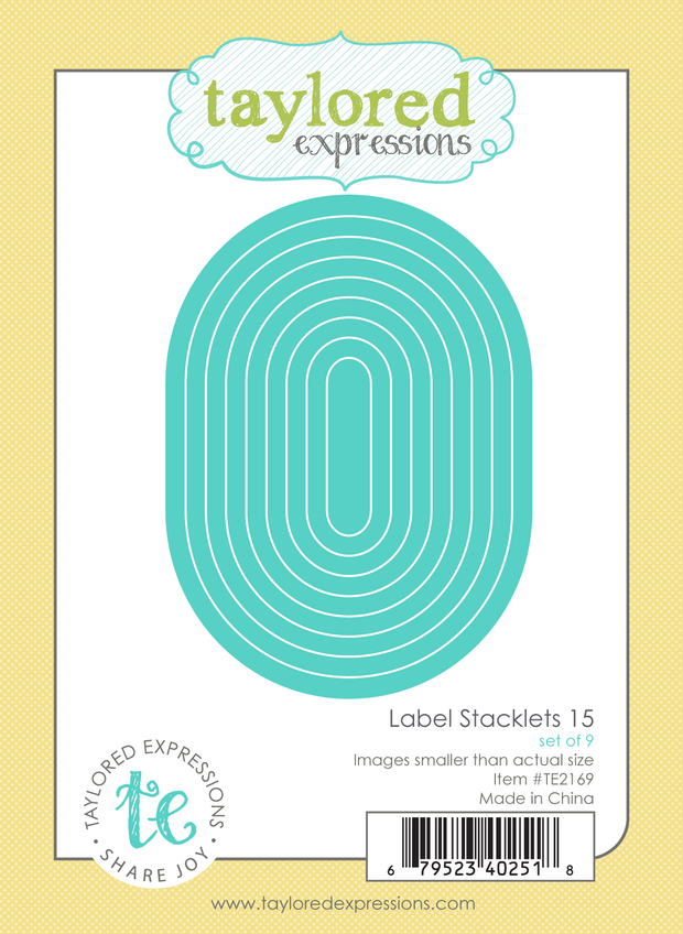 Graphic of Label Stacklets 15 which includes a set of 9 steel die ovals for papercrafting.