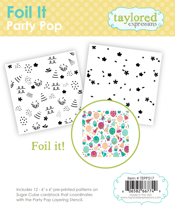 Packaging of foil it party pop with hats and confetti for birthday card making.