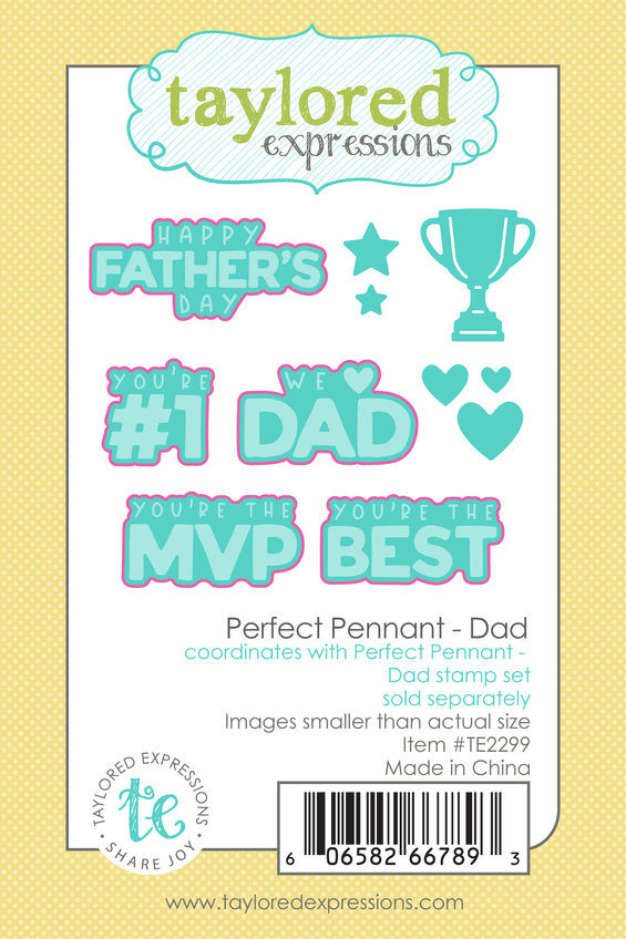 Perfect pennant die set with sentiments saying happy father's day, you're the mvp, you're the best, you're #1, we love dad, and heart shapes.