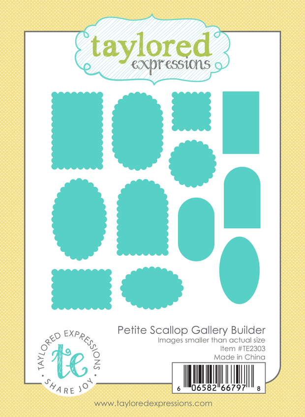 Graphic of packaging of twelve mixed scalloped steel dies.