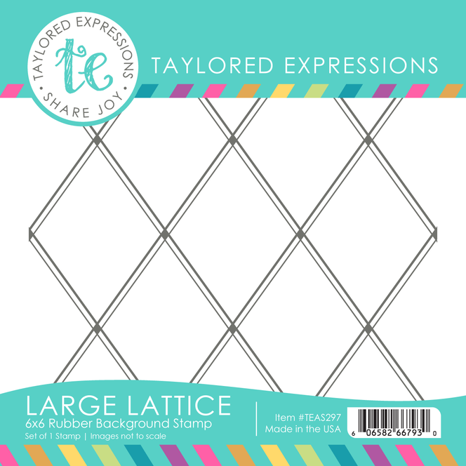 Graphic of packaging of 6x6 lattice rubber background stamp.