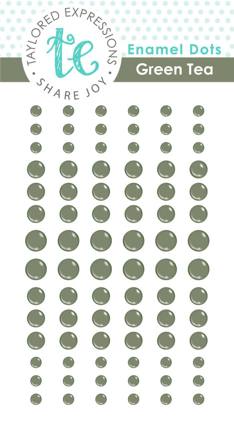 Packaging of a variety sized green tea enamel dots used for paper crafting.