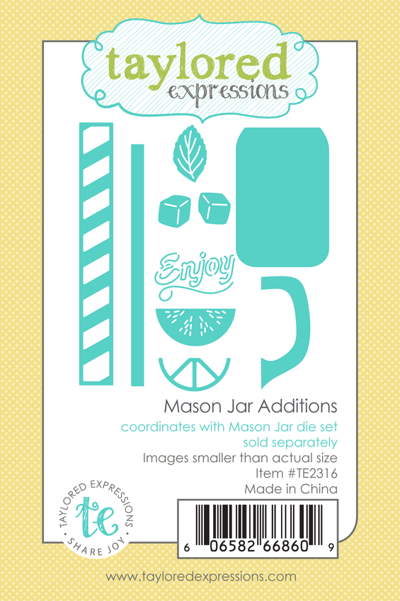 Graphic of steel die set of a mason jar, straws, ice cubes, and citrus fruit for paper crafting.