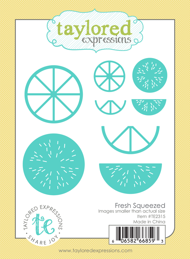 Graphic of a steel die set featuring citrus fruit slices and segments, designed for paper crafting.