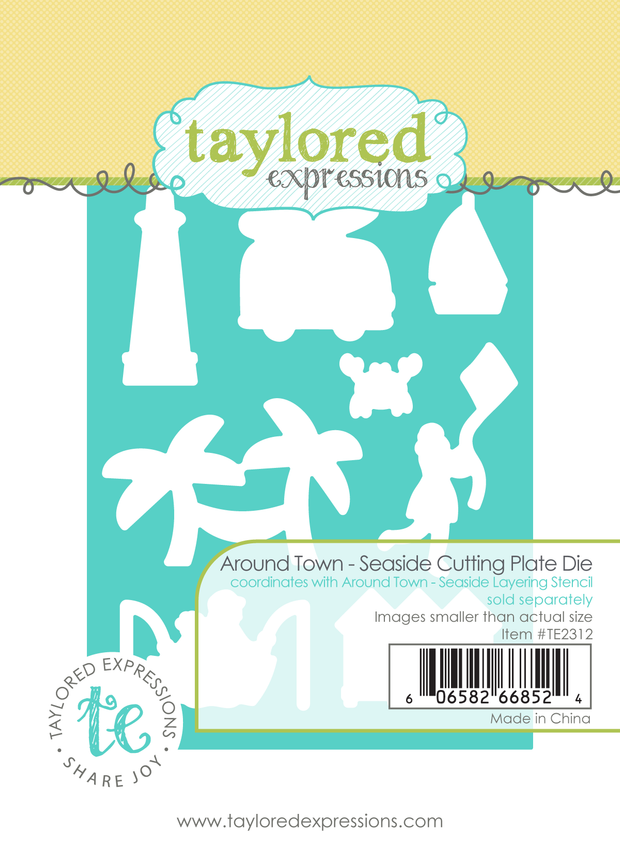 Graphic of seaside themed cutting plate die for paper crafting.