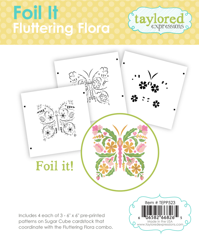 Graphic of 3 Foil Its with butterfly theme for paper crafting.