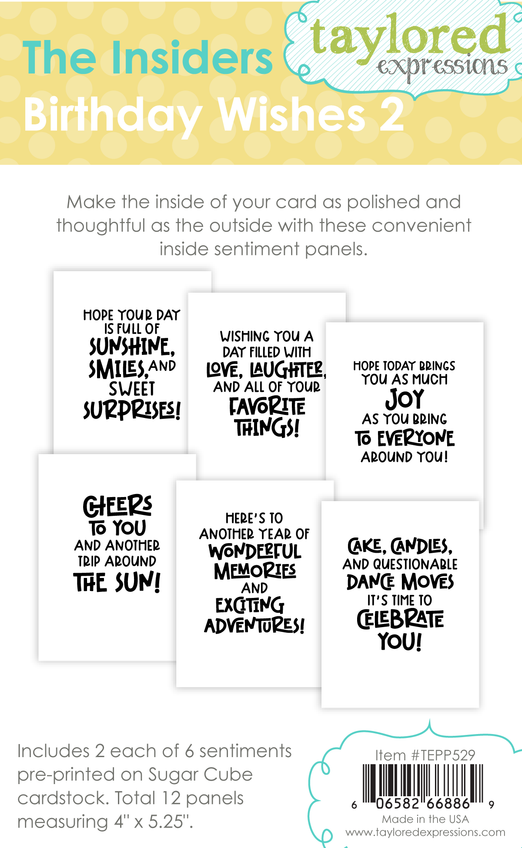 Graphic of insider panels that are birthday wishes sentiments for paper crafting.