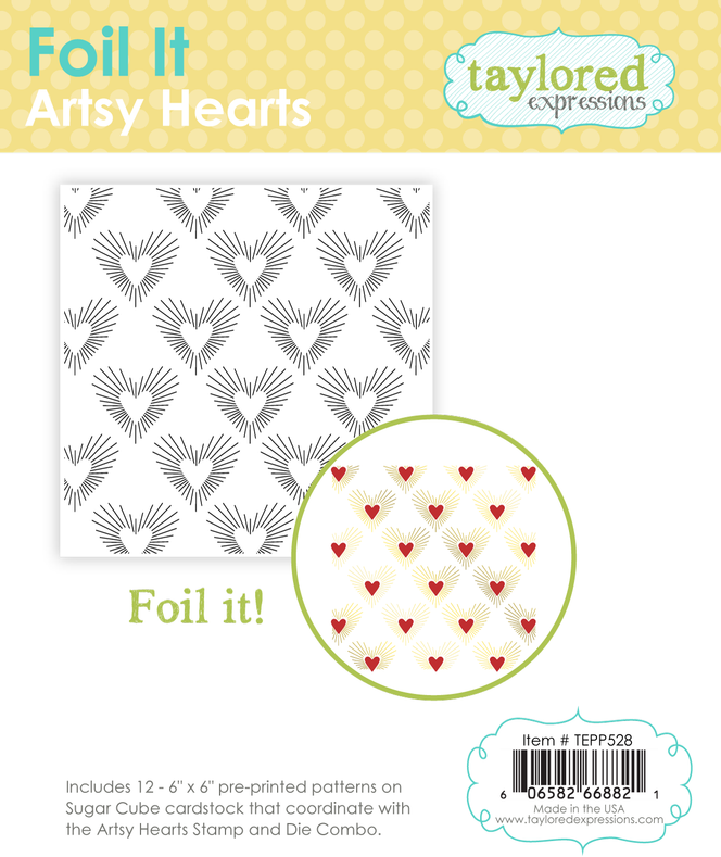 Graphic of 12 6x6 Foil It - Artsy Hearts that includes heart shapes for foiling for papercrafting.