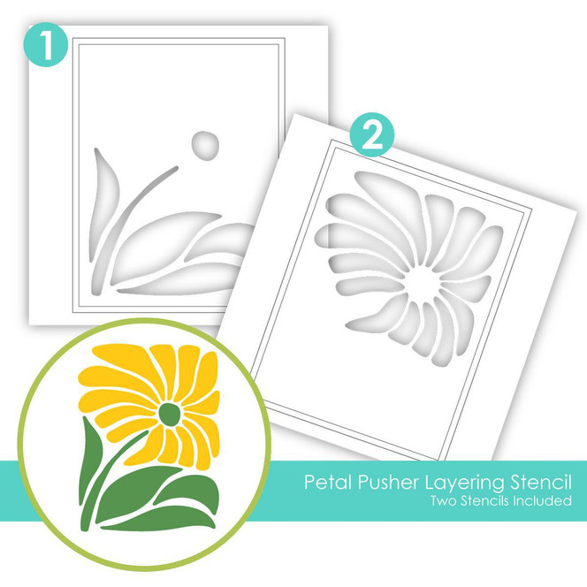 Graphic of two layering stencils labeled Petal Pusher Layering Stencil for papercrafting.