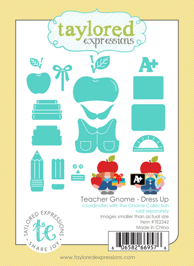 Graphic of Teacher Gnome - Dress Up steel die cut outs for paper crafting.