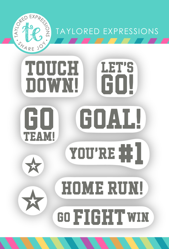 Graphic of Perfect Pennant Clear Stamp Set - Team Spirit with sentiments on it for papercrafting.