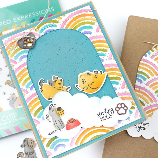 Handmade greeting card with dogs on it and sending hugs sentiment on it.