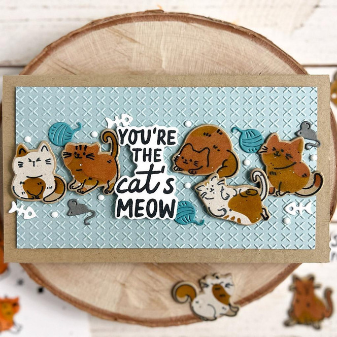 Handmade greeting card with cats on it and you're the cat's meow sentiment on it.