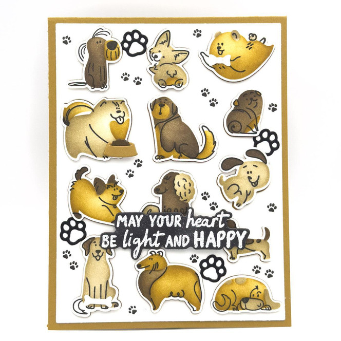 Handmade greeting card with dogs and paws on it with may your heart be light and happy sentiment on it.