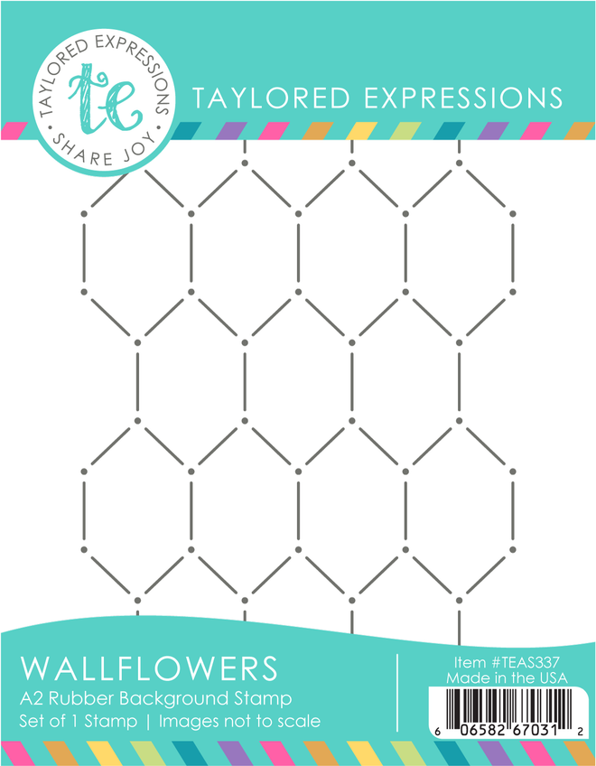 Graphic of Wallflowers A2 Rubber Background Stamp that creates wall geometric shaped pattern for papercrafting.