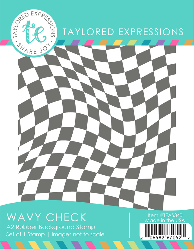 Graphic of Wavy Check A2 Rubber Background Stamp that has wavy checkers on it for papercrafting.