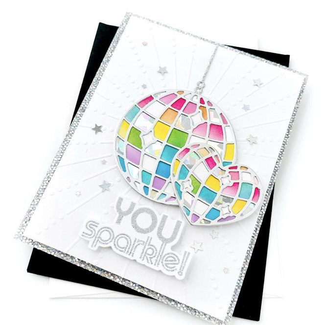 Handmade greeting card with disco balls on it and you sparkle sentiment on it.