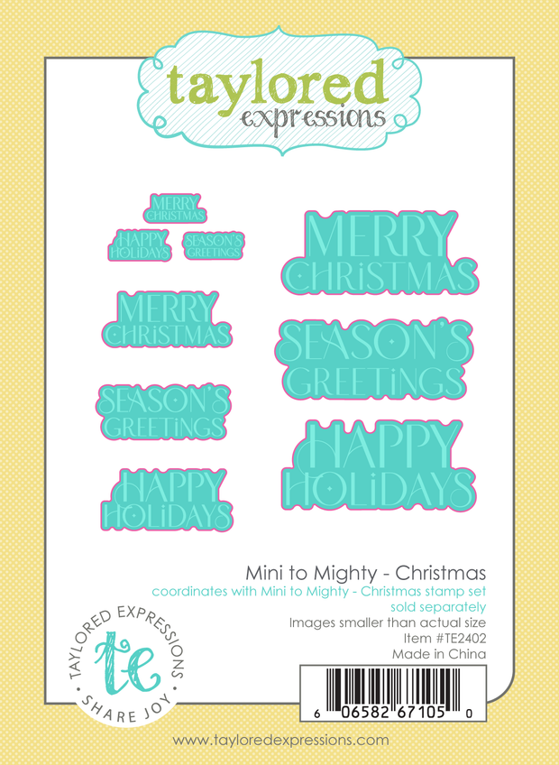 Graphic of Mini to Mighty - Christmas which includes seasonal sentiments to cut out with steel die.