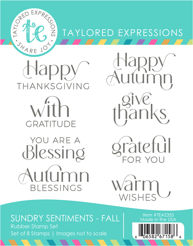 Graphic of Sundry Sentiments - Fall red rubber stamp set that includes 8 stamps for papercrafting.