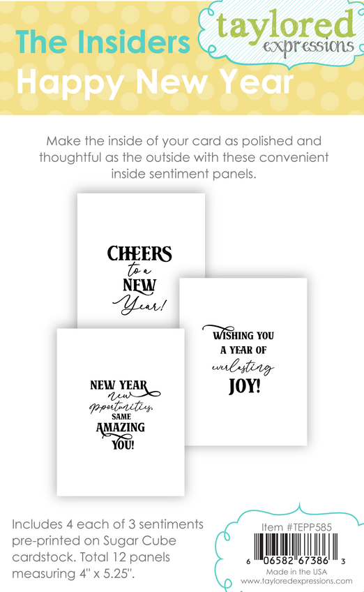 Graphic of The Insiders - Happy New Year which includes 4 each of 3 sentiments printed out for papercrafting.