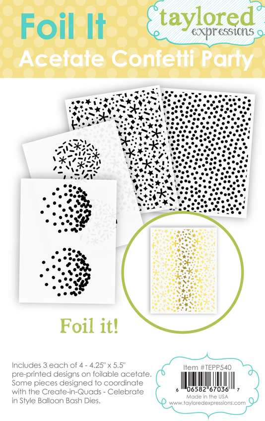 Graphic of Foil It - Acetate Confetti Party which includes 3 each of 4 confetti foil panels.