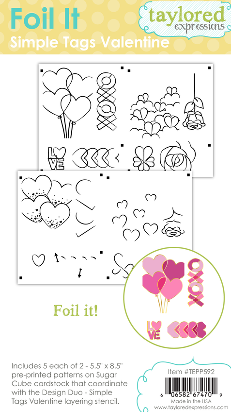 Graphic of Foil It Simple Tags Valentine which includes 5 each of 2 Foil Its for papercrafting.