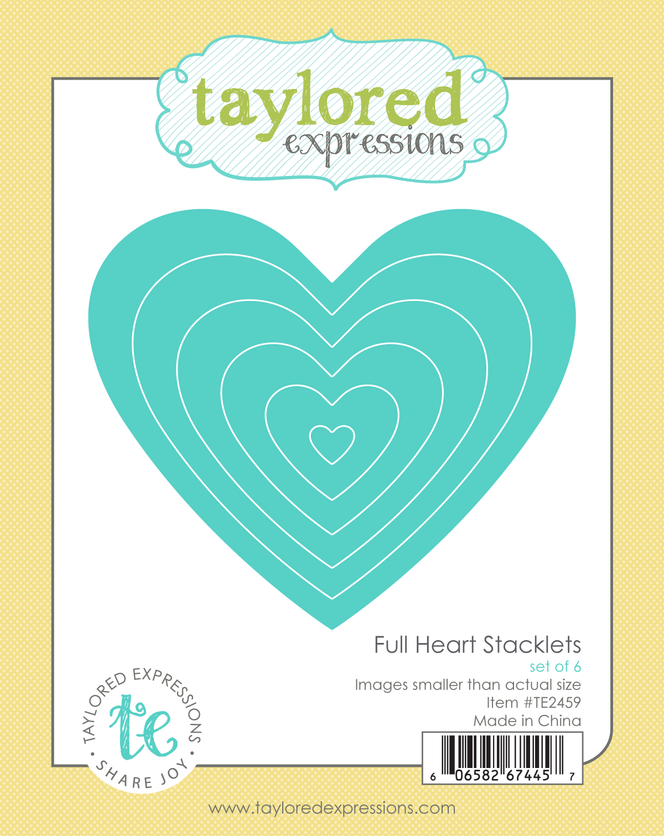 Graphic of Full Hearts Stacklets die set which includes a set of 6 hearts to die cut out.