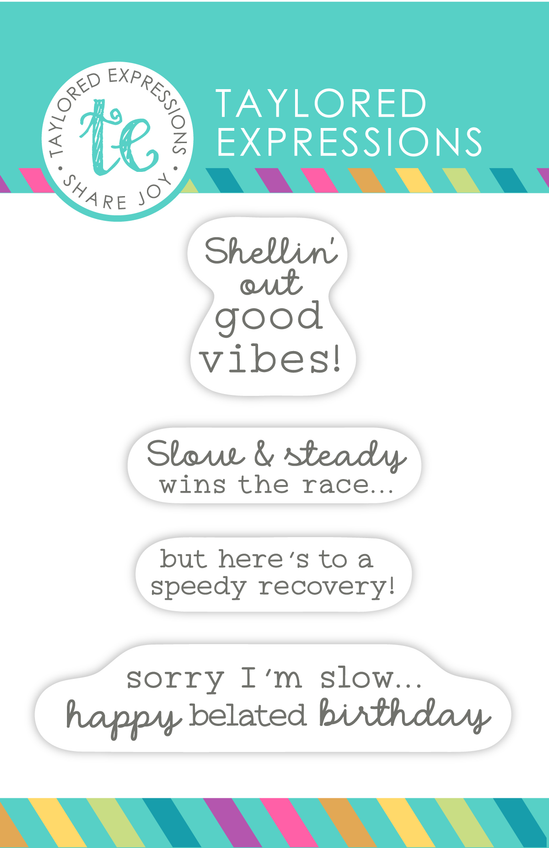 Graphic of Critter Crew Clear Stamp Set - Turtle Tales which includes turtle themed sentiments for papercrafting.