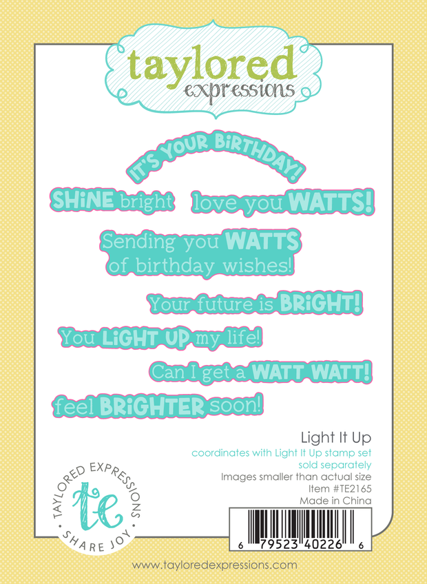 Graphic of Light it Up Dies that cut out light themed sentiments for papercrafting.