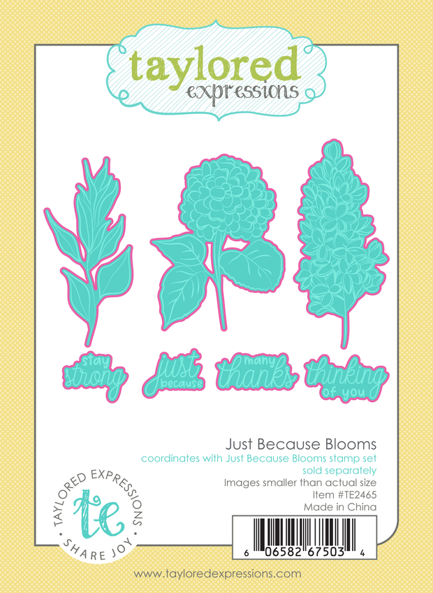 Graphic of Just Because Blooms Dies which are flowers used for papercrafting.