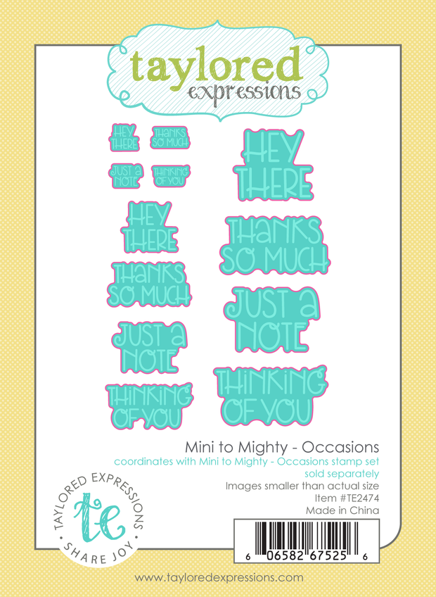 Graphic of Mini to Mighty Dies - Occasions which include steel die to cut out sentiments for papercrafting.