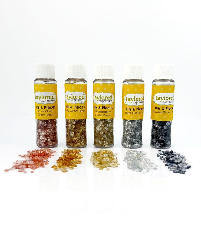 Image of Bits & Pieces Glitter Drops - Metallic Bundle which includes 5 glitter drop bottles lined up.
