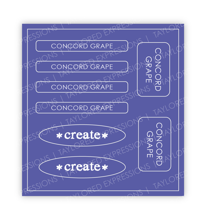 Graphic of Love to Label Sticker Sheet - Concord Grape which is a purple color.