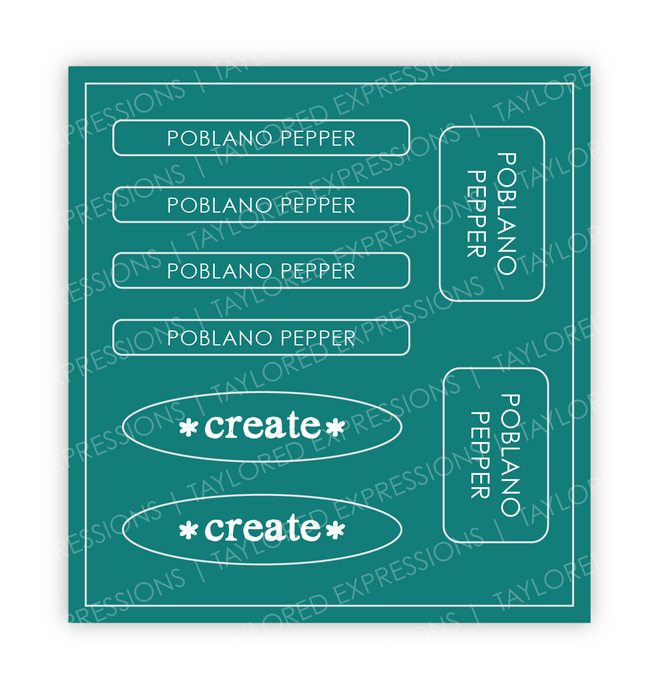 Graphic of Love to Label Sticker Sheet - Poblano Pepper which is a green, teal color.