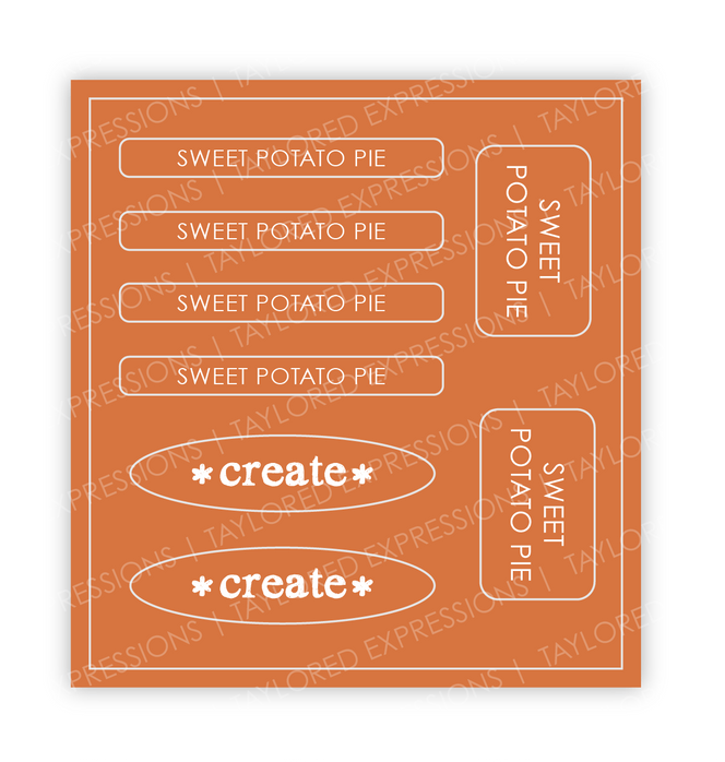 Graphic of Love to Label Sticker Sheet - Sweet Potato Pie which is an orange color.