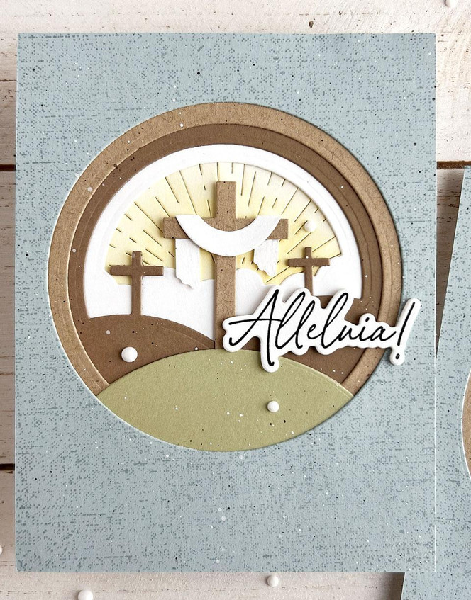 Handmade greeting card with three crosses on it and easter Alleluia on it.