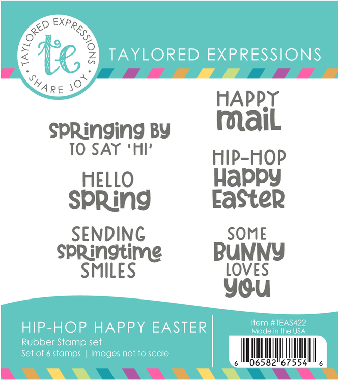Graphic of Hip-Hop Happy Easter Stamp Set which includes easter sentiments for papercrafting.